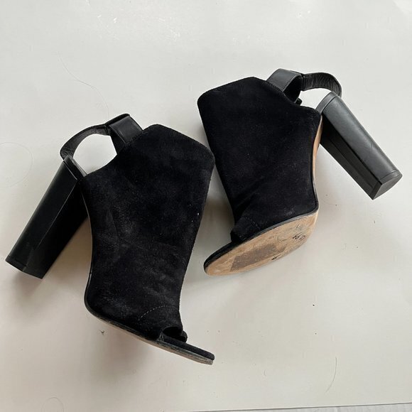 VINCE MADE IN ITALY BLACK SUEDE HIGH HEELED ANKLE BOOTS OPEN TOE WOMENS SIZE 9M - Picture 4 of 9